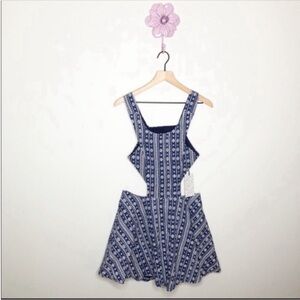 New Lucca Couture Blue/White Aztec Cut Out Dress